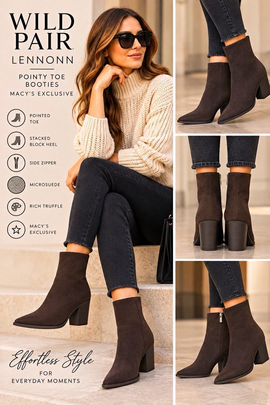 Wild Pair Lennonn Women’s Pointy Toe Microsuede Ankle Booties Rich Truffle 8.5